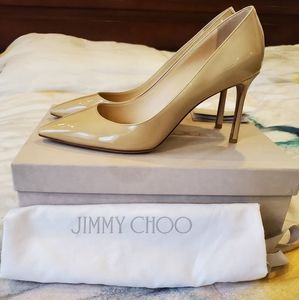 Jimmy Choo Romy 85 Nude Patent Leather Pumps Sz40